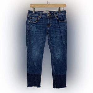 CAbi Jeans Women’s 2 Blue Denim #3937 Slim Boyfriend Low Rise Two Tone Star